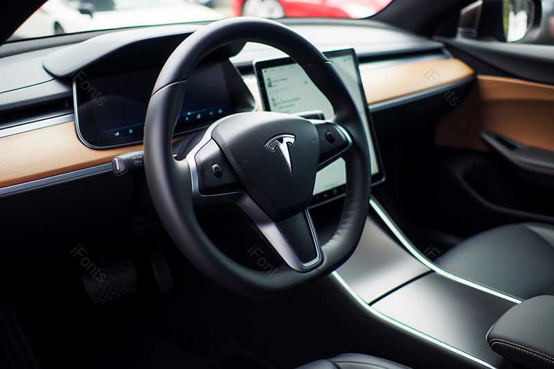 特斯拉方向盘与精美的内饰实拍,高清,摄影图,摄影图片,图片大全,摄影图免费下载